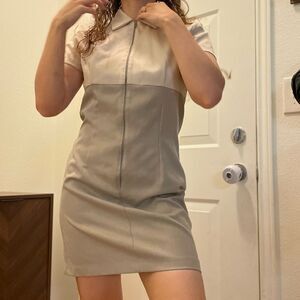 Vintage‎ 70s Retro Mod Zip Up Midi Dress Collar Colorblock Size 6